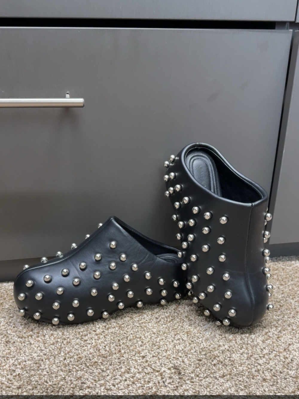 Black Studded Slip-On Clogs for Women